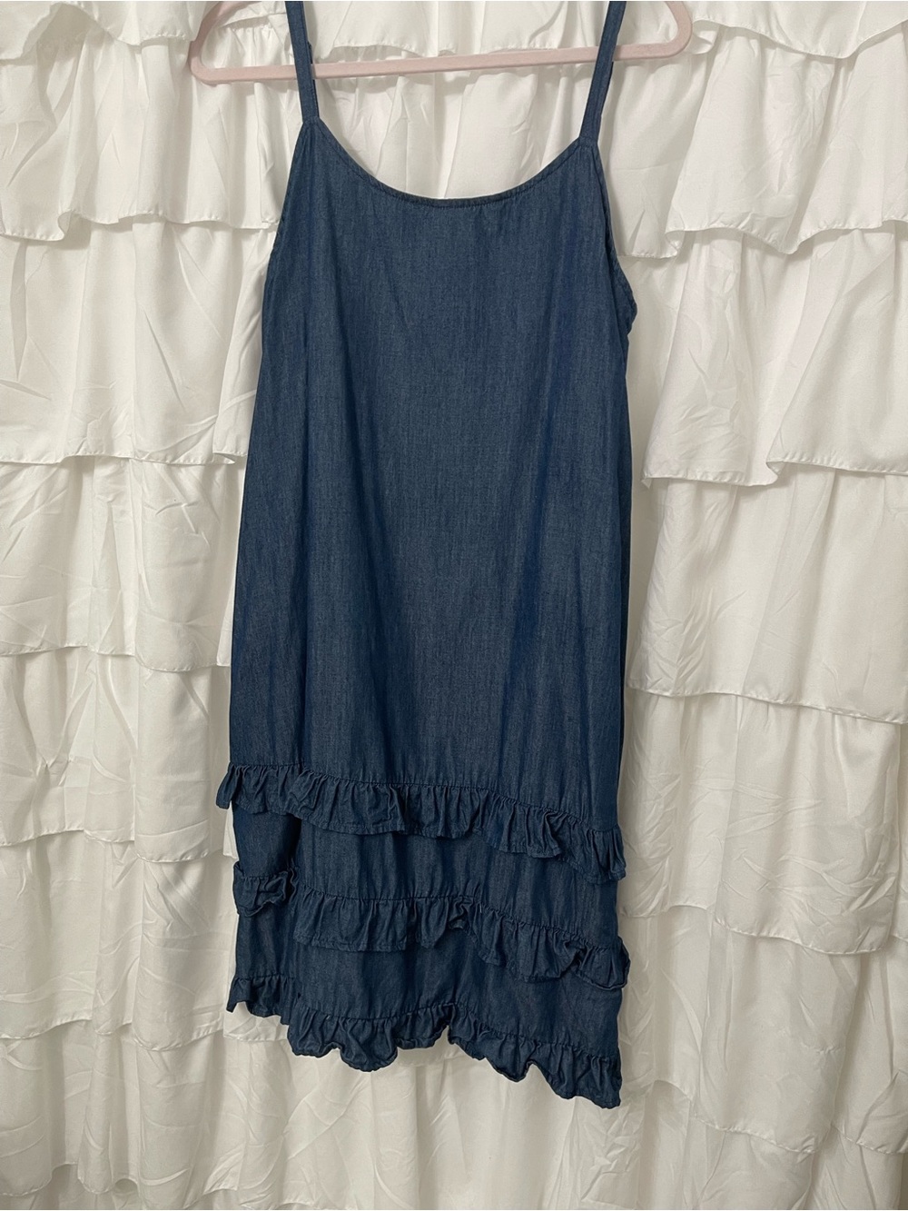 Women's Dark Denim Ruffle-Hem Mini Dress